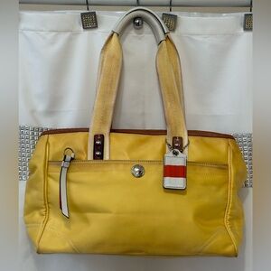 Hampton Sateen Coach Yellow Shoulder Bag with Brown Accents